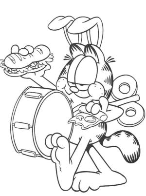 Garfield boyama sayfası,  coloring page, Garfield davul çalıyor, 