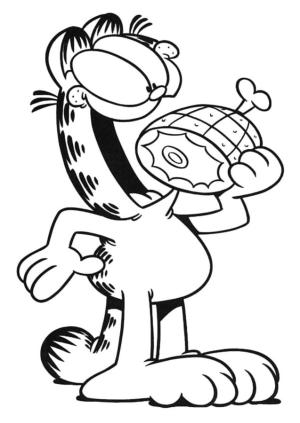 Garfield boyama sayfası,  coloring page, Garfield tavuk budu yiyor, 