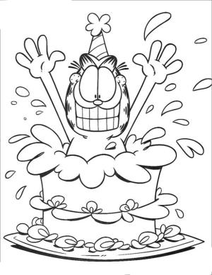 Garfield boyama sayfası,  coloring page, Bir pastada Garfield., 