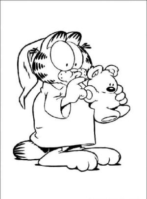 Garfield boyama sayfası,  coloring page, Garfield arkadaşıyla pijamalı, 