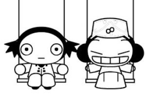 Garu boyama sayfası,  coloring page, Pucca, Garu ile Salıncak Yapıyor, 