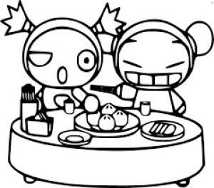 Garu boyama sayfası,  coloring page, Garu Pucca ile Öğle Yemeği, 