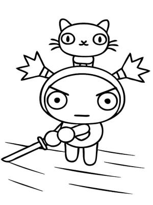 Garu boyama sayfası,  coloring page, Garu Kedi ile Kılıç Tutan, 