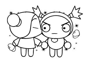 Garu boyama sayfası,  coloring page, Pucca Garu’yu Öpüyor, 