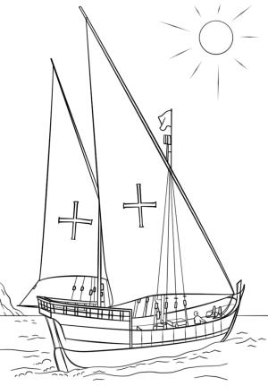 Gemi ve Tekne boyama sayfası,  coloring page, Portekizce Caravel Tekne çizimi, 