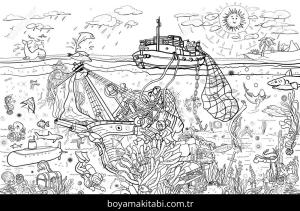 Gemi boyama sayfası – boyama etkinliği, çocuk aktivitesi