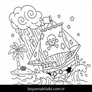 Gemi boyama sayfası – çizgi film temalı, basit çizim