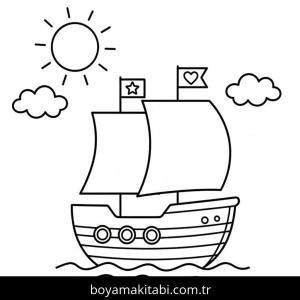 Gemi boyama sayfası – renkli çizimler, okul öncesi