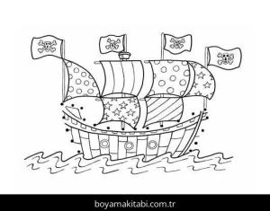 Gemi boyama sayfası – çizgi film temalı, basit çizim