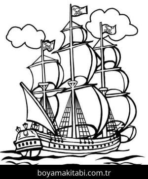 Gemi boyama sayfası – çocuklar için, çizgi film temalı