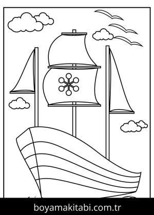 Gemi boyama sayfası – PDF indir, sevimli karakter