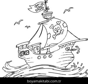 Gemi boyama sayfası – çizgi film temalı, basit çizim