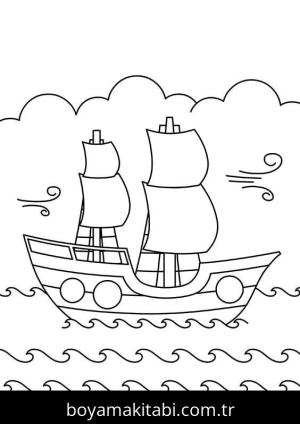 Gemi boyama sayfası – sevimli karakter, sanatsal çalışma
