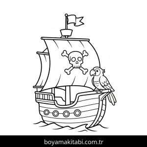 Gemi boyama sayfası – çocuklar için, çizgi film temalı