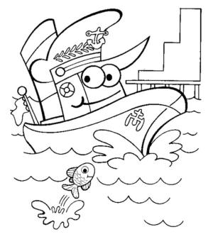 Gemi boyama sayfası,  coloring page, Nave e Pesce Sorridenti, 