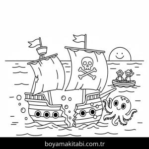 Gemi boyama sayfası – keyifli zaman, renkli çizimler