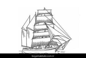 Gemi boyama sayfası – çizgi film temalı, basit çizim