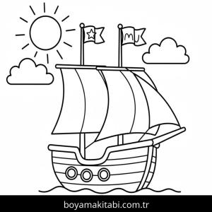 Gemi boyama sayfası – sanatsal çalışma, çocuklar için