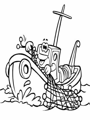 Gemi boyama sayfası,  coloring page, Karikatür Balıkçı Teknesi, 