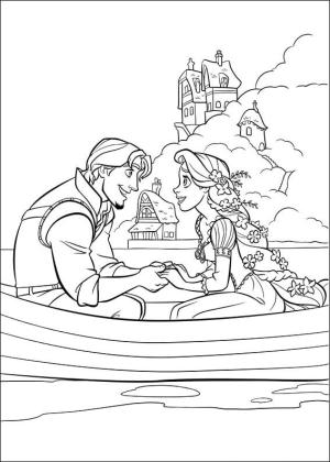 Gemi boyama sayfası,  coloring page, Flynn ve Rapunzel Teknede, 