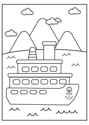 Gemi boyama sayfası,  coloring page, Nave e Montagne con Nuvole, 