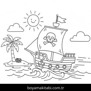 Gemi boyama sayfası – basit çizim, kolay boyama