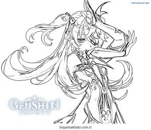 Genshin Impact boyama sayfası – sanatsal çalışma, çocuklar için