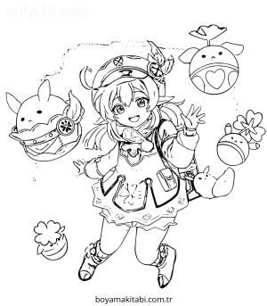 Genshin Impact boyama sayfası – çocuk aktivitesi, PDF indir