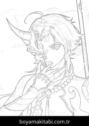 Genshin Impact boyama sayfası – el becerilerini geliştirir, boyama çalışması