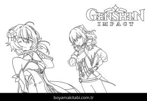 Genshin Impact boyama sayfası – keyifli zaman, renkli çizimler