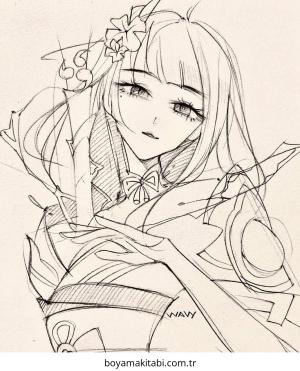 Genshin Impact boyama sayfası – sevimli karakter, sanatsal çalışma