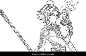 Genshin Impact boyama sayfası – çocuklar için, çizgi film temalı