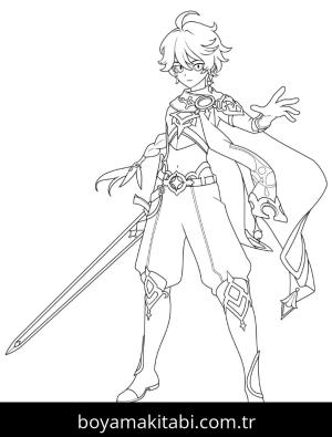 Genshin Impact boyama sayfası – basit çizim, kolay boyama