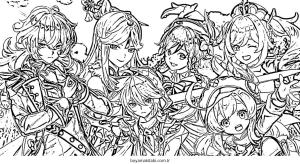 Genshin Impact boyama sayfası – basit çizim, kolay boyama