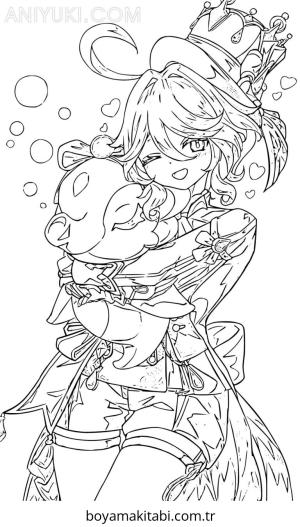 Genshin Impact boyama sayfası – PDF indir, sevimli karakter