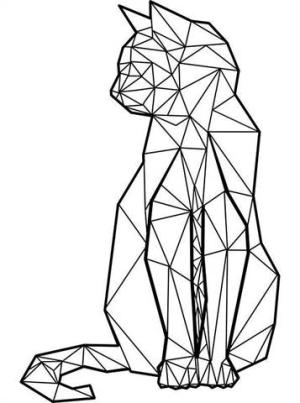 Geometrik Şekiller boyama sayfası,  coloring page, Temel geometrik şekillerden yapılmış kedi, 