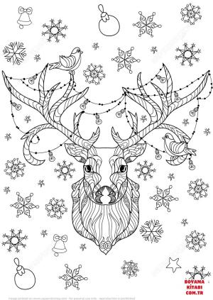 Geyik boyama sayfası, Deers coloring page, , deers christmas deer with light bulbs garland zentangle 