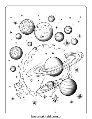 Gezegen boyama sayfası – boyama çalışması, yaratıcılığı geliştirir