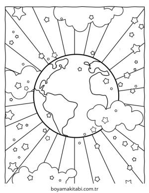 Gezegen boyama sayfası – PDF indir, sevimli karakter