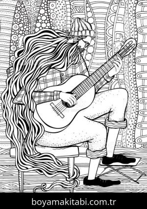 Gitar boyama sayfası – yaratıcılığı geliştirir, keyifli zaman