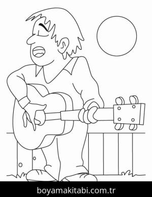 Gitar boyama sayfası – sevimli karakter, sanatsal çalışma