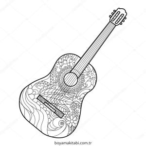 Gitar boyama sayfası – keyifli zaman, renkli çizimler