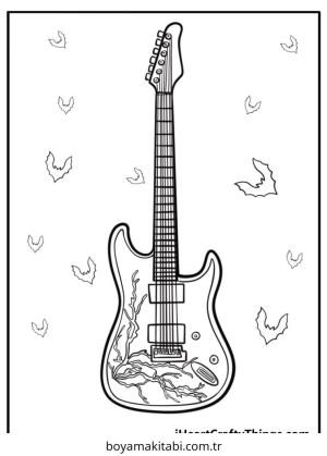 Gitar boyama sayfası – renkli çizimler, okul öncesi