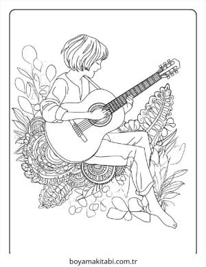 Gitar boyama sayfası – yaratıcılık, eğlenceli etkinlik