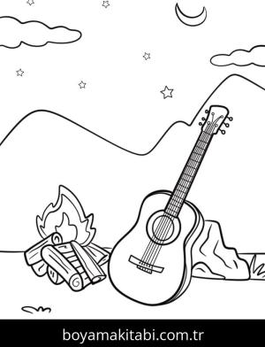 Gitar boyama sayfası – PDF indir, sevimli karakter