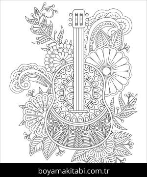 Gitar boyama sayfası – renkli çizimler, okul öncesi