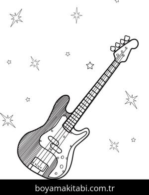 Gitar boyama sayfası – keyifli zaman, renkli çizimler