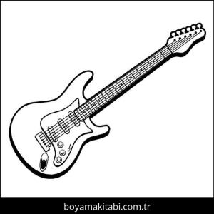 Gitar boyama sayfası – çizgi film temalı, basit çizim