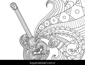 Gitar boyama sayfası – çocuklar için, çizgi film temalı