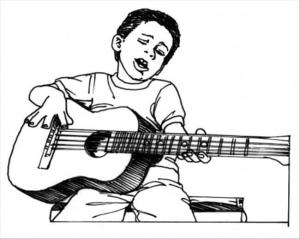 Gitar boyama sayfası,  coloring page, Gitar çalan çocuk, 